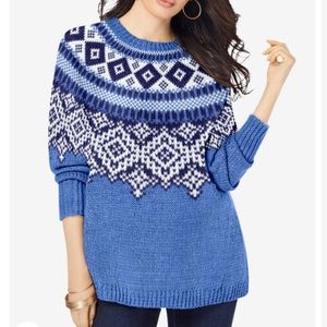 Roaman's Fair Isle Pullover Sweater Blue size 22/24 1x